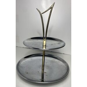 Vintage Kromex MCM 2 Serving Trays two tier Atomic Chrome and‎ Brass